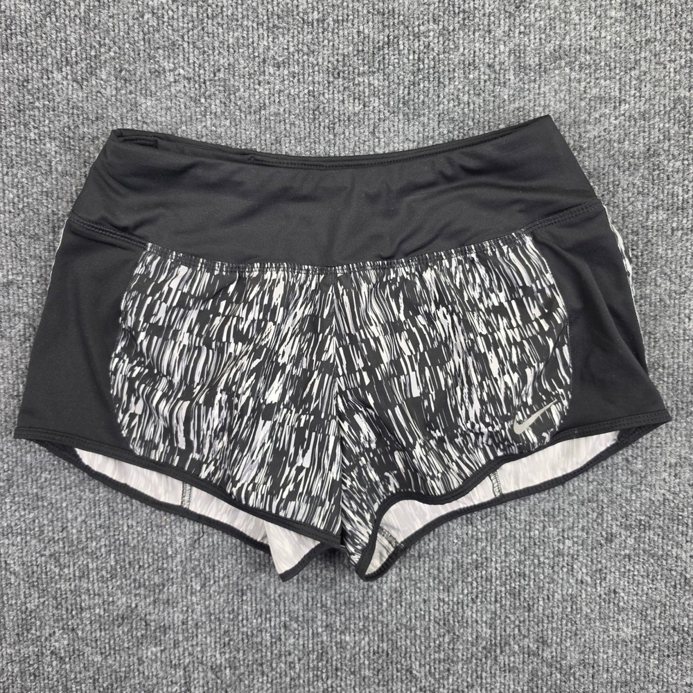 Nike Dri-FIT Running Shorts Womens XS Black White Glitch Print 3" Training Lined